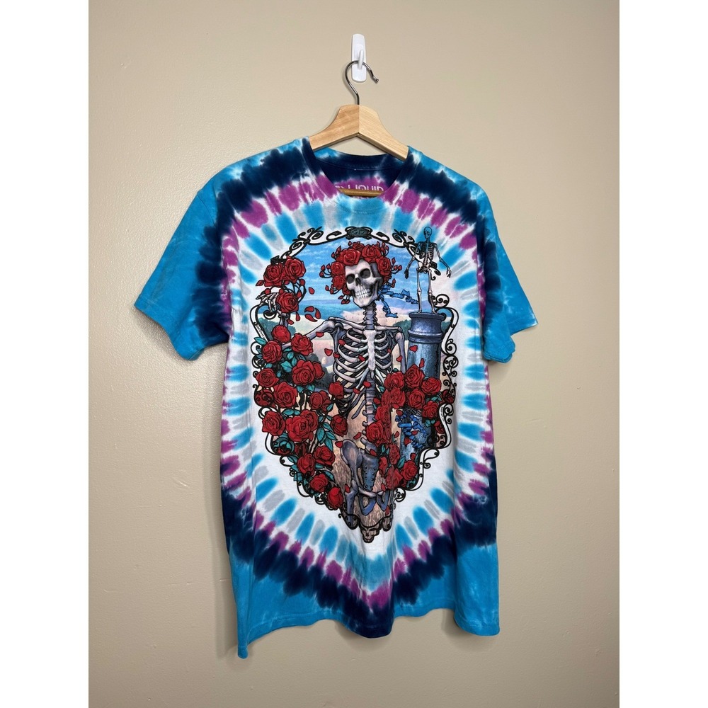 Liquid Blue Grateful Dead Bertha Skull Roses Tie Dye Shirt Mens L Remake